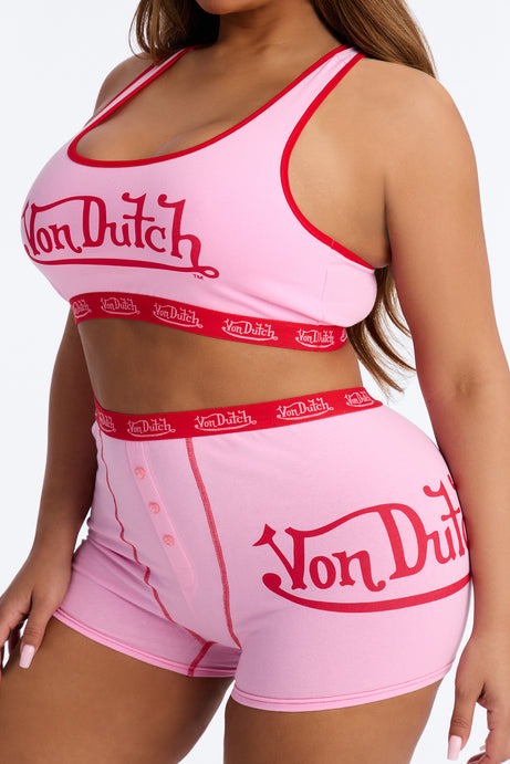 Von Dutch Boyshort And Bra 2 Piece Set - Pink