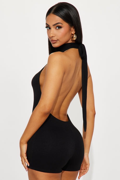 Serenity Backless Halter Romper - Black