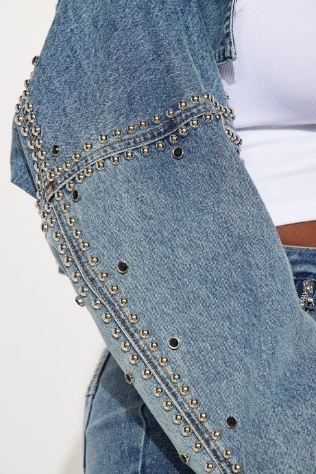 Hollywood Studded Denim Jacket - Light Blue Wash