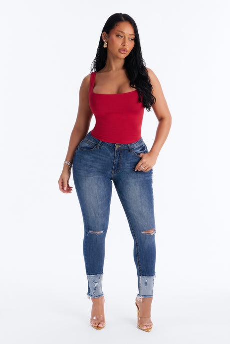 Take Five Ripped High Rise Stretch Skinny Jeans - Dark Wash