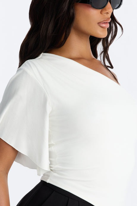 Ana Asymmetrical One Shoulder Short Sleeve Top - White
