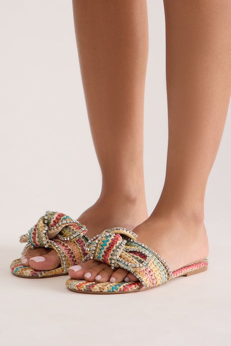 Lunar Rhinestone Bow Sandals - Multi Color