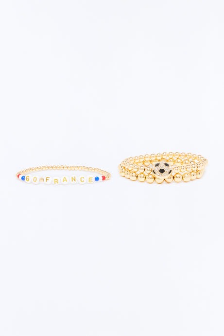 Go France Soccer 3 Piece Bracelet Set - Gold/combo