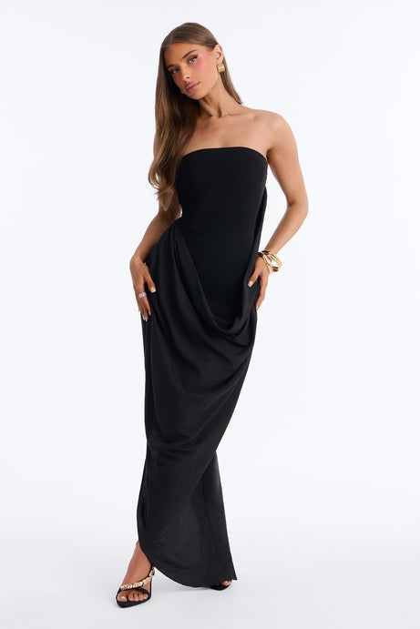 Anita Draped Maxi Dress - Black