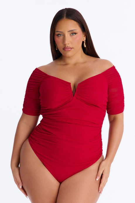 The Finer Things Mesh Short Sleeve Bodysuit - Red