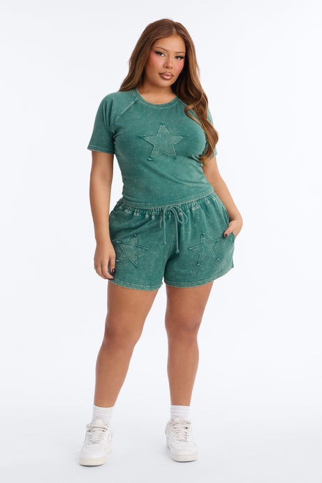 Chill Queen Baby Tee Short Set - Hunter Green