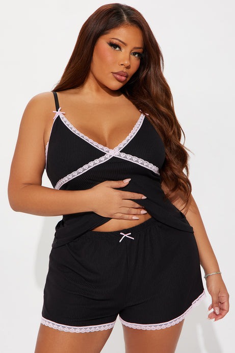 In Your Dreams Ribbed PJ Short Set - Black