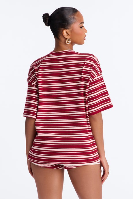 Need A Minute Striped Short Set - Red/combo