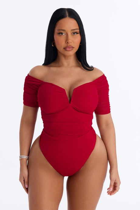 The Finer Things Mesh Short Sleeve Bodysuit - Red