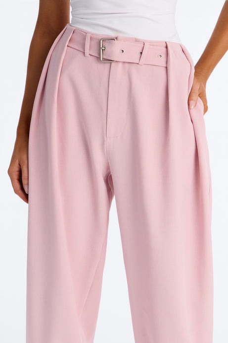 Saddle Up Belted Barrel Leg Trouser - Light Pink