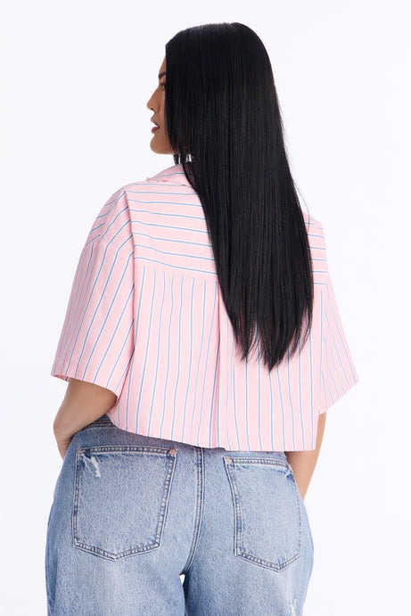 Aubrey Cropped Button Up Shirt - Pink/combo