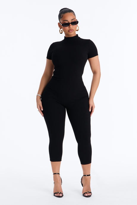 Maribel Short Sleeve Capri Jumpsuit - Black
