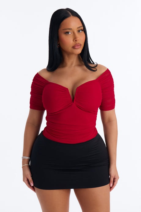 The Finer Things Mesh Short Sleeve Bodysuit - Red