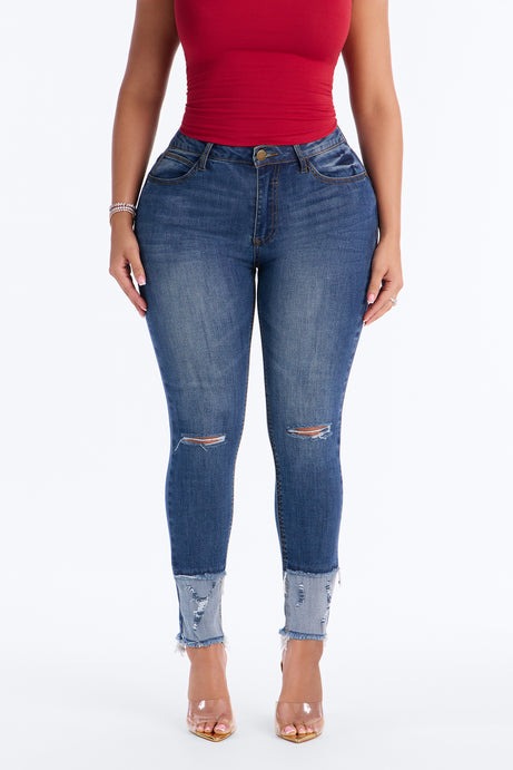 Take Five Ripped High Rise Stretch Skinny Jeans - Dark Wash