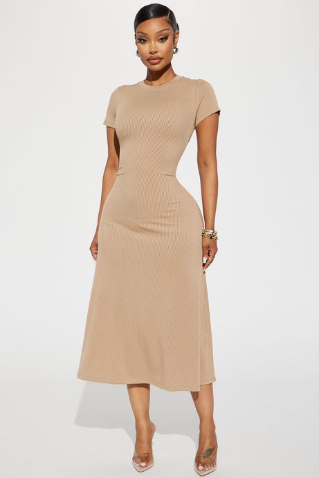 Madison Ribbed Midi Dress - Beige