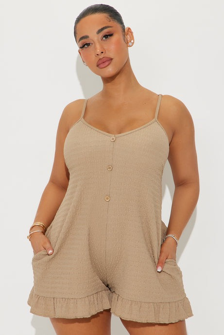 Take Me To The Beach Romper - Taupe