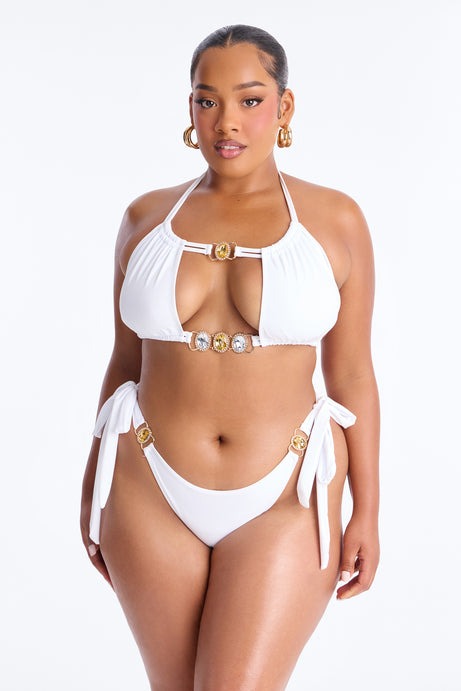 Vivi Crystals Halter 2 Piece Bikini - White