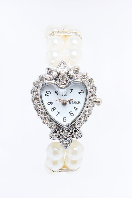 It's A Date Heart Watch - White/Silver