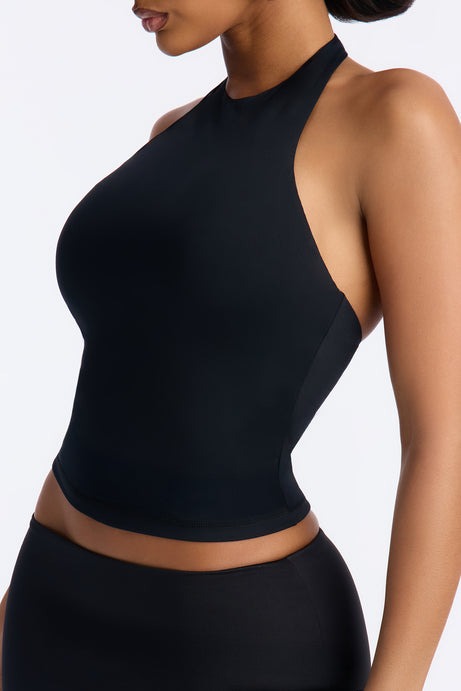 Second Skin Bra Pad Sleeveless Halter Top - Black