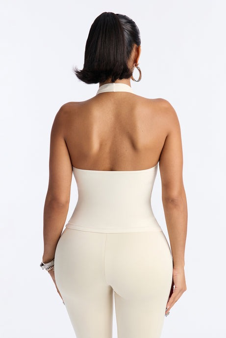 Second Skin Bra Pad Sleeveless Halter Top - Bone