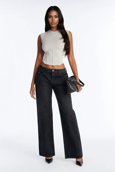 Bold Intent Crew Neck Corset Sleeveless Top - Heather Grey