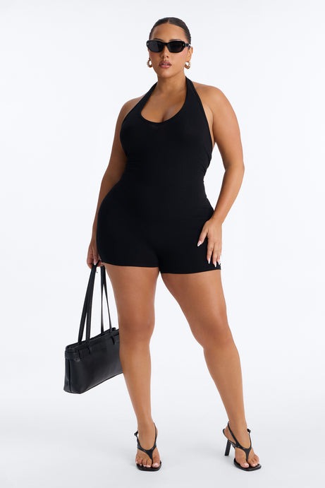 Bronwyn Cotton Halter Romper - Black