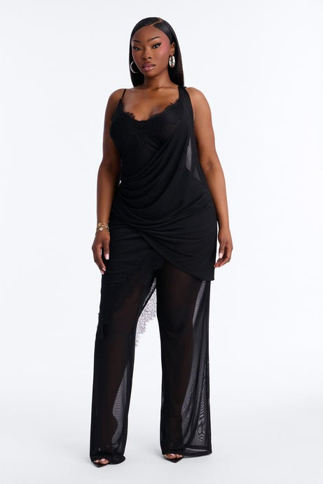 Jules Lace Mesh Pant Set - Black
