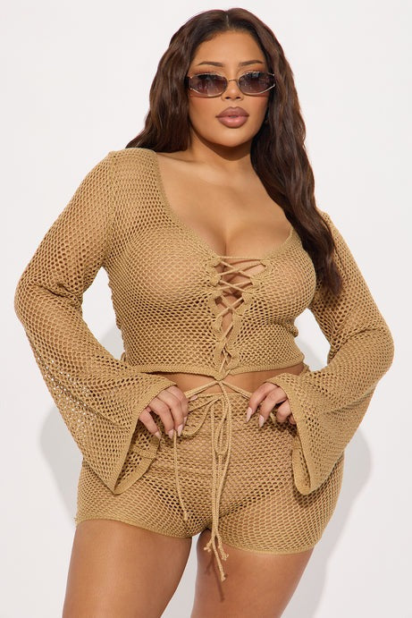Out All Summer II Crochet Cover Up Set - Taupe