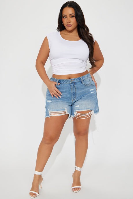 Cant Resist Ripped Denim Shorts - Medium Wash