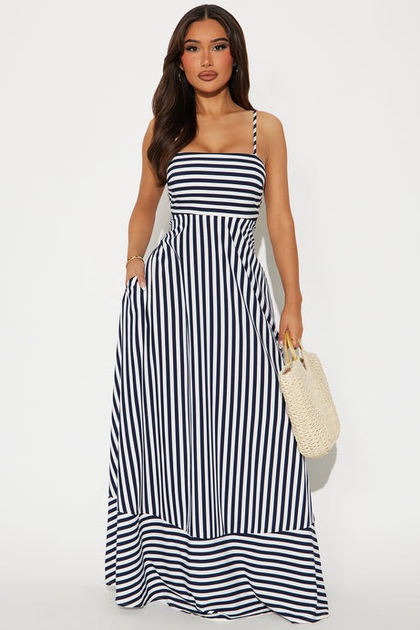 Anne Striped Maxi Dress - Navy