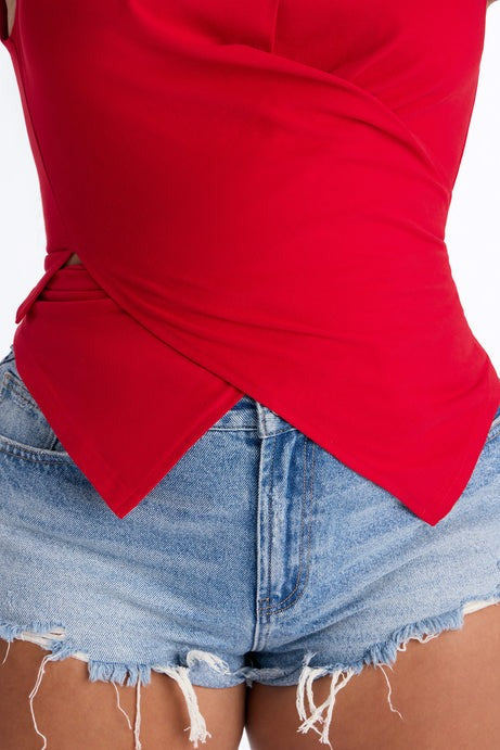 Crossed Up Crew Neck Tee - Red