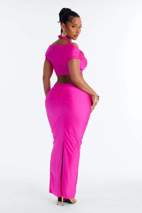 Eve Halter Maxi Skirt Set - Fuchsia