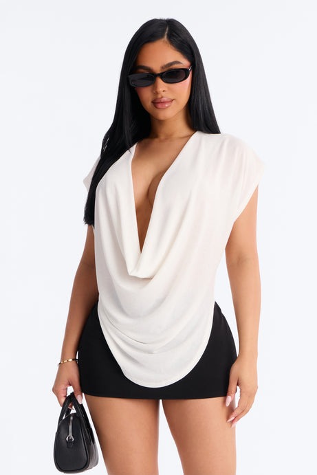 Casey Deep V-Neck Short Sleeve Top - White