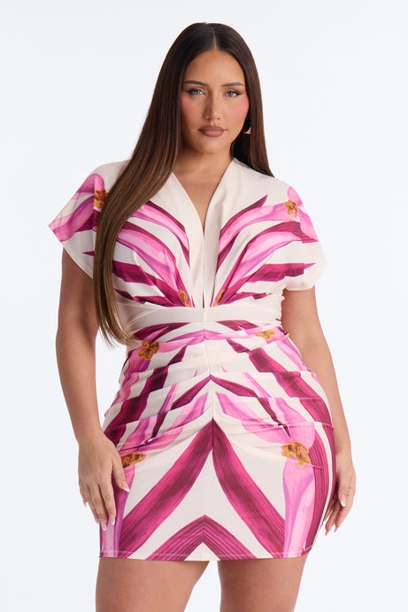 Athena Short Sleeve Floral Mini Dress - Pink/combo