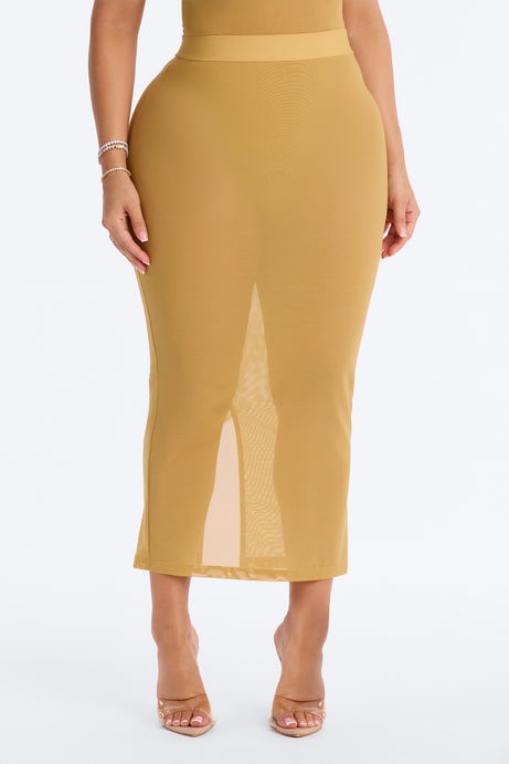 Power Mesh Midi Pencil Skirt - Honey