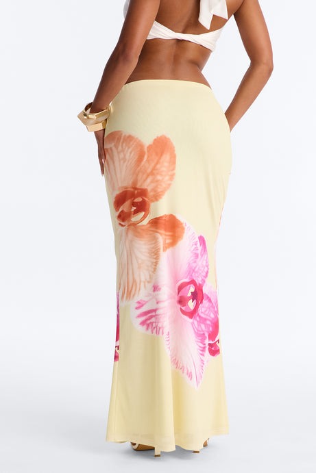 Isla Floral Mesh Maxi Skirt - Yellow/combo