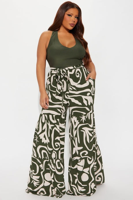 Connection With Nature Abstract Jumpsuit - Olive/combo