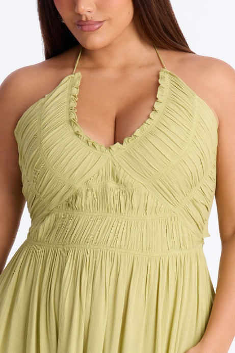 Pretty In Paradise Backless Maxi Dress - Lime