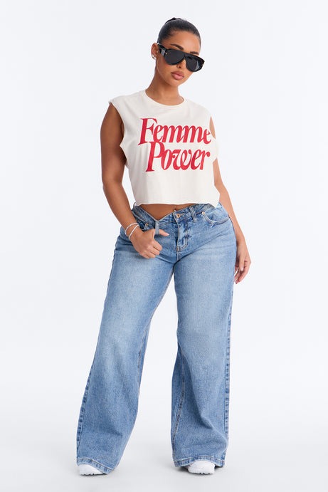 Femme Power Cropped Muscle Tank - Cream
