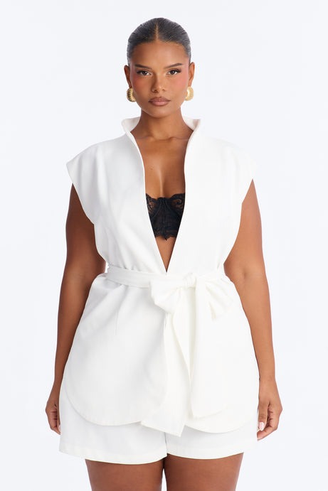 Aspen Belted Crepe Short Set - Ivory