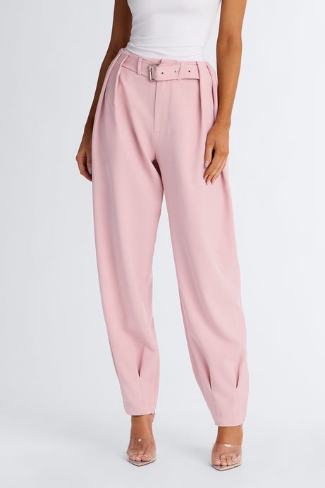 Saddle Up Belted Barrel Leg Trouser - Light Pink