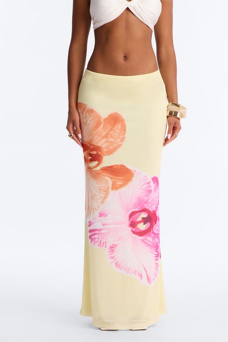 Isla Floral Mesh Maxi Skirt - Yellow/combo