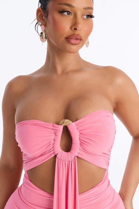 Heating Up Draped Strapless Maxi Dress - Pink