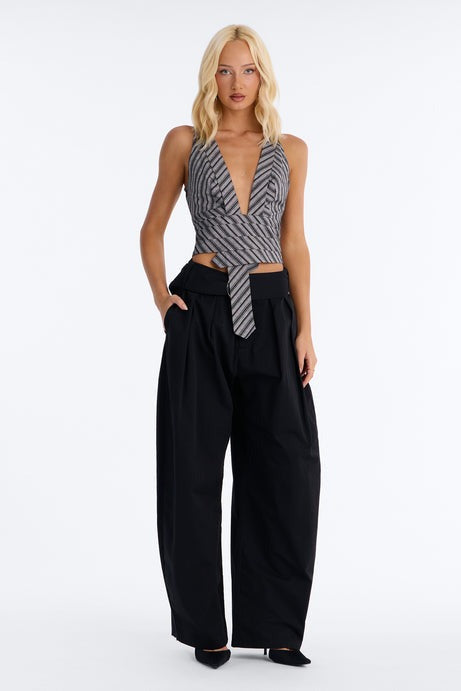 Savage Mind Striped Linen Top - Grey/combo