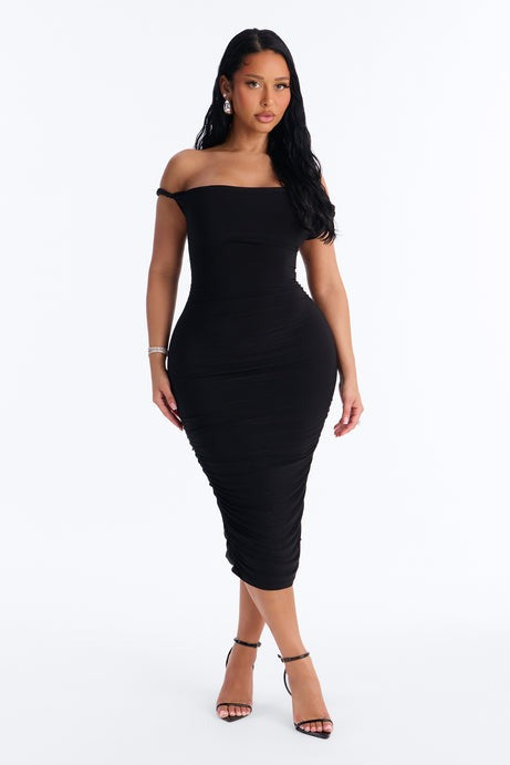 Petite Blind Date One Shoulder Midi Dress - Black