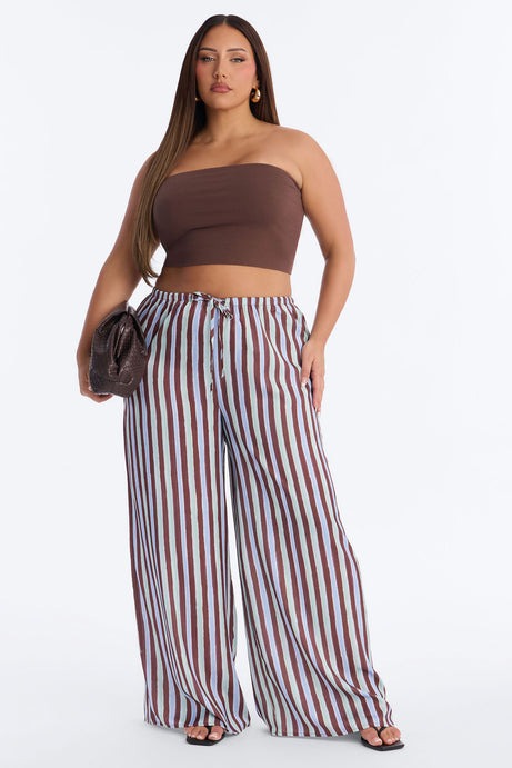 Vienna Mid Rise Satin Wide Leg Pant - Blue/combo