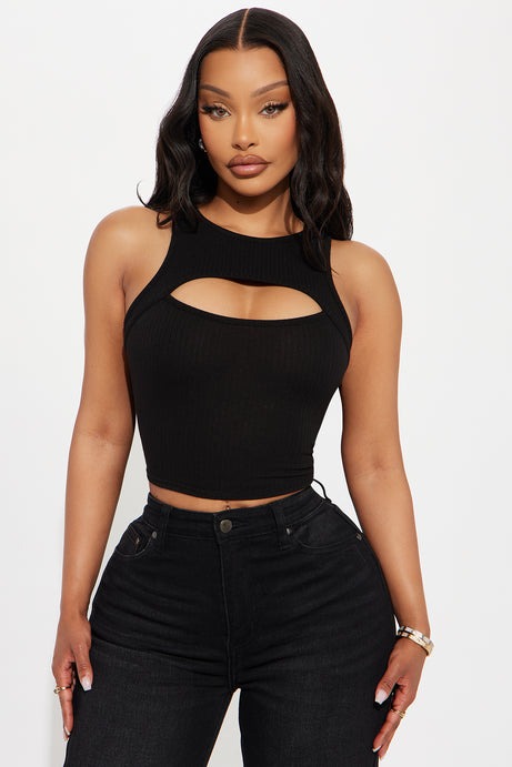 Amaris Cut Out Cropped Tank Top - Black