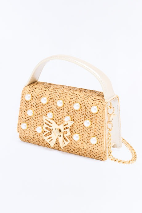 Betsey Johnson Straw Mini Satchel Handbag - Natural