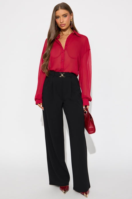 Better On Me Chiffon Shirt - Burgundy