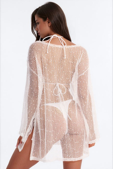 Anastasia Textured Cover Up Boat Neck Dress - White